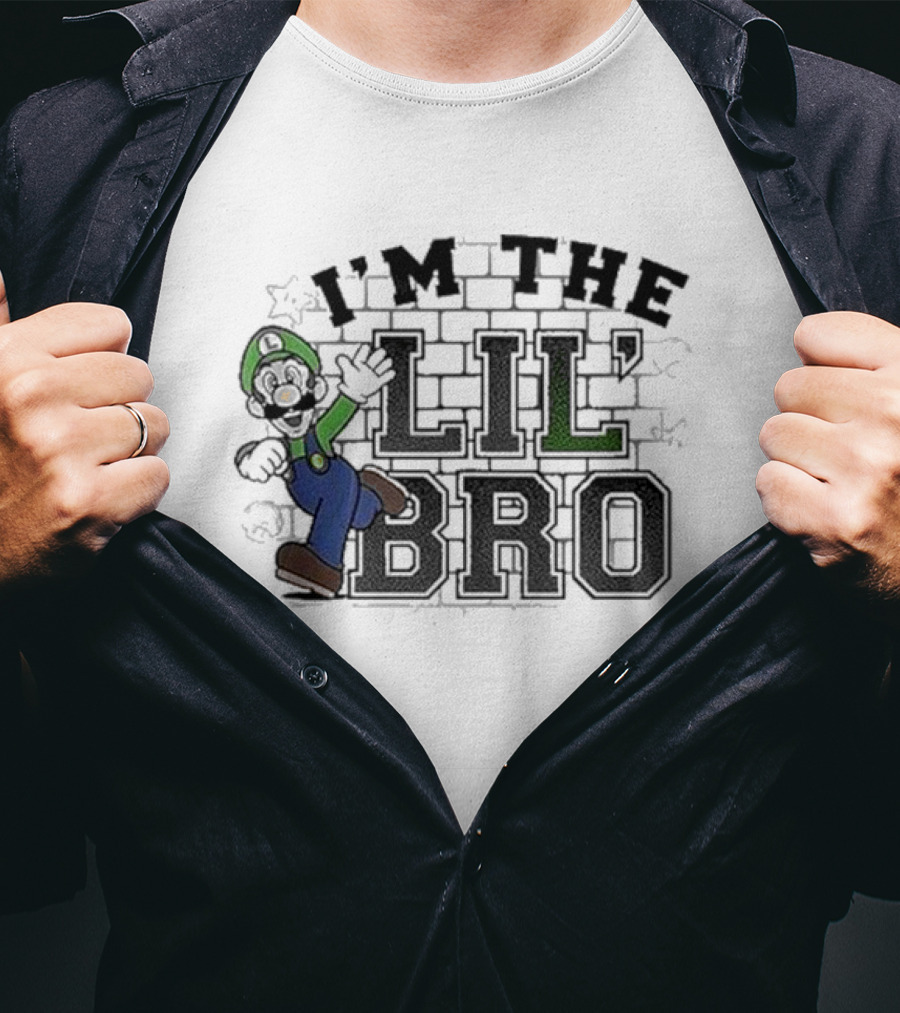 I'm The Lil' Bro Luigi Action Pose Super Mario Dark T-Shirt