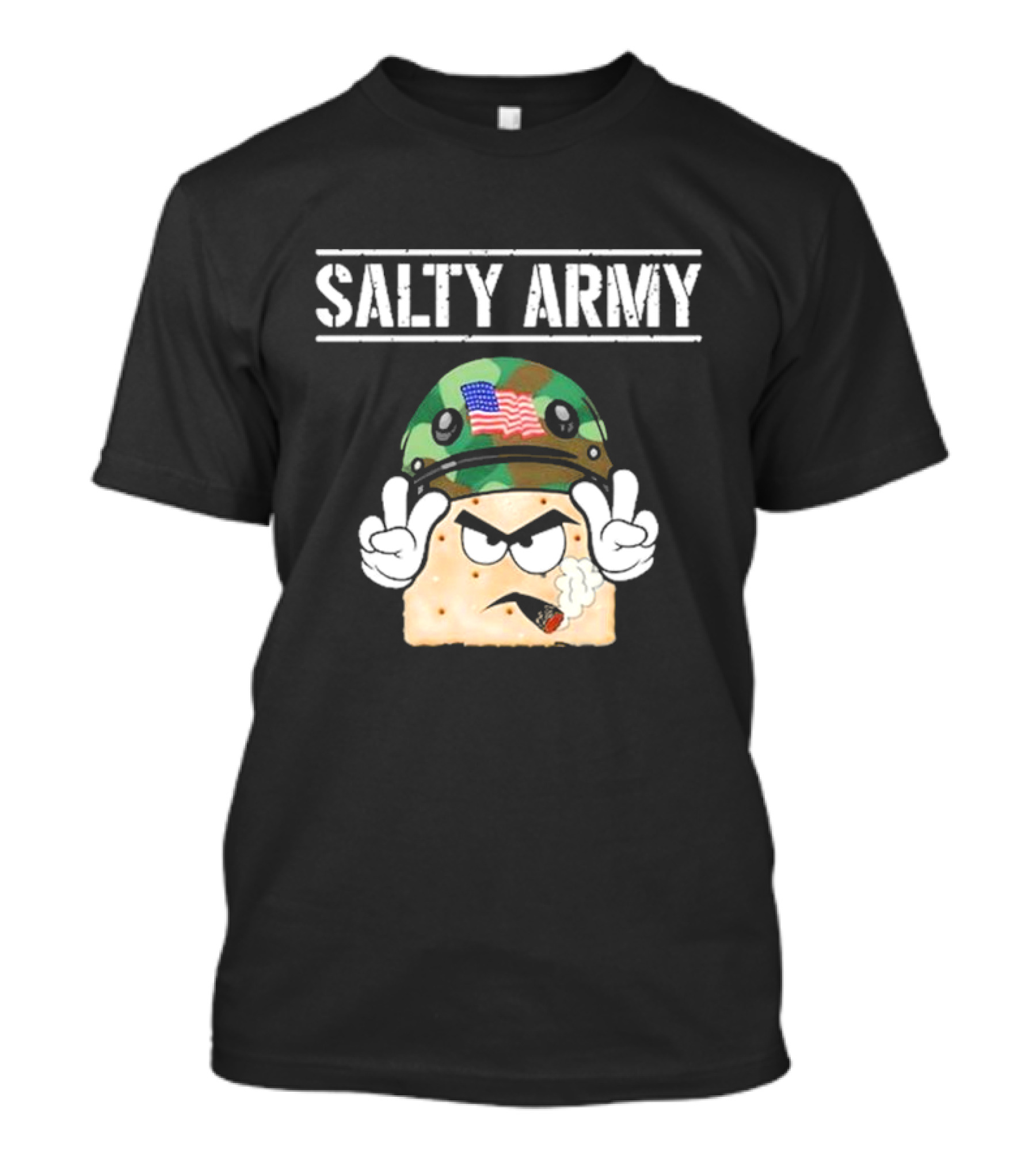 Salty Army Cracker With Camouflage Helmet Smoking Cigarette T-Shirt
