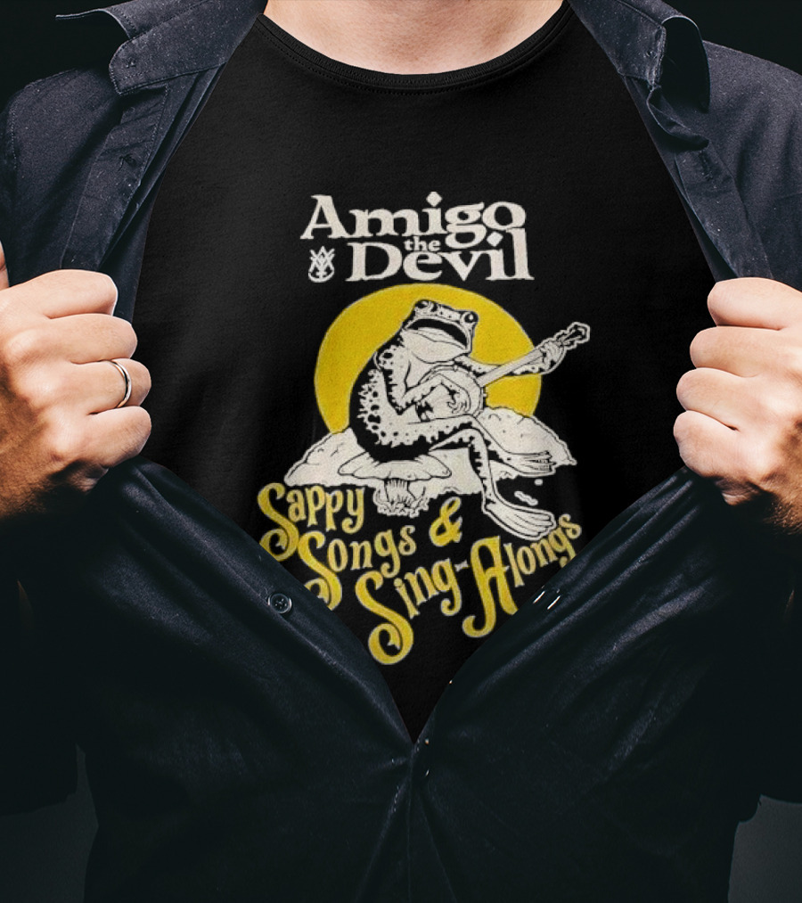 Amigo The Devil Sappy Songs And Sing Alongs Frog Playing Guitar T-Shirt