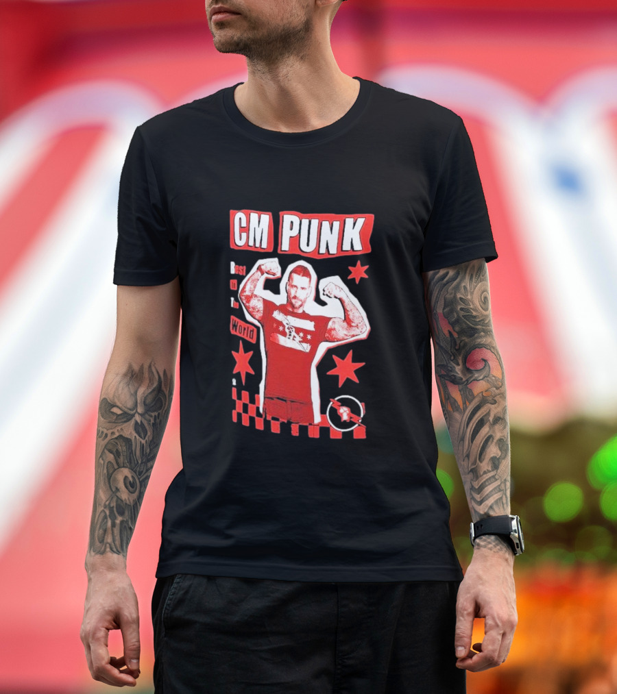 CM Punk Best In The World Red and White Stars T-Shirt