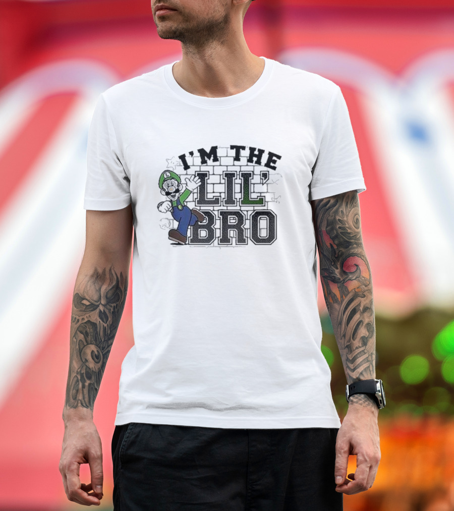 Super Mario Luigi I’m The Lil’ Bro Action Pose Dark T-Shirt