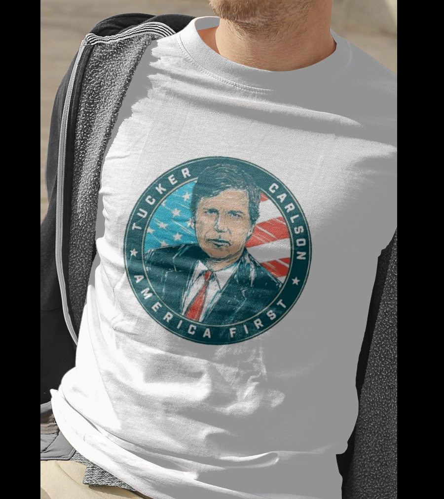 Tucker Carlson America First United States Flag Background T-Shirt