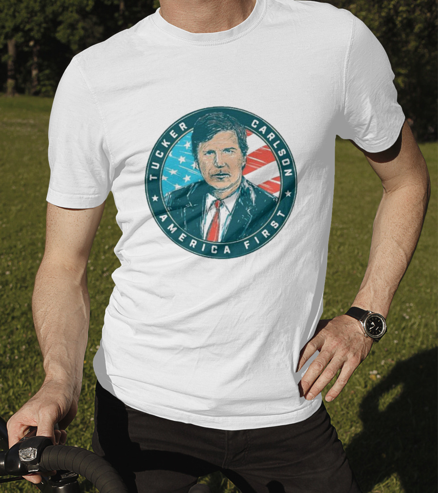 Tucker Carlson America First United States Flag Background T-Shirt