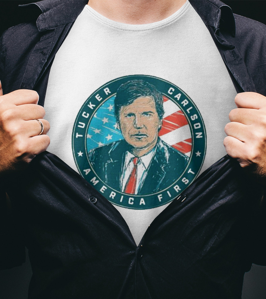 Tucker Carlson America First United States Flag Background T-Shirt