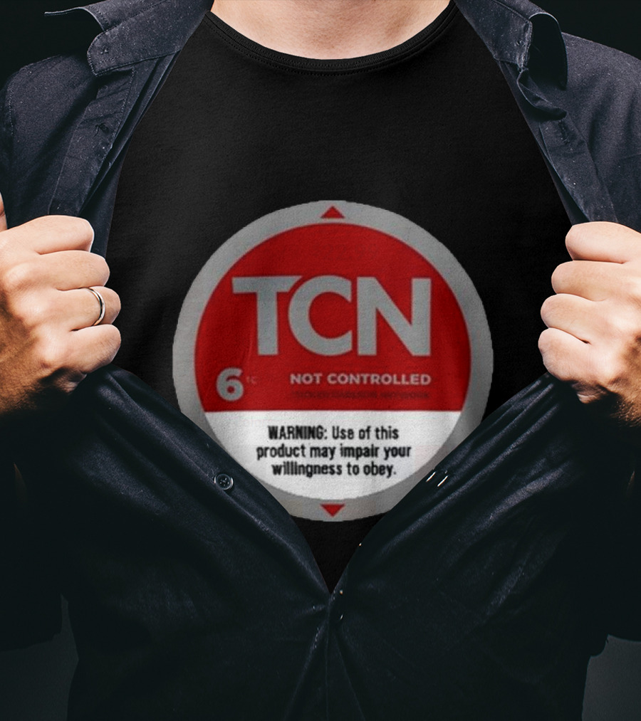 Tucker Carlson Network TCN Not Controlled Warning Label T-Shirt