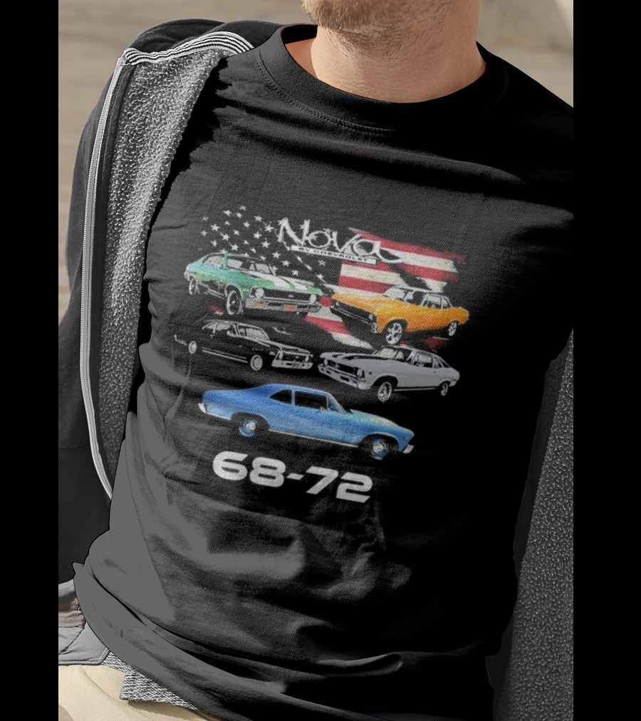 Nova By Chevrolet 68-72 American Flag Classic Cars T-Shirt