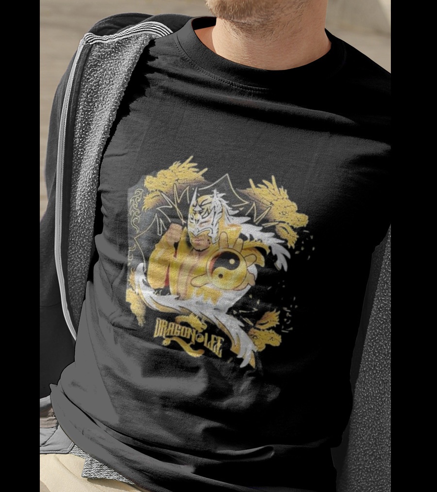 Dragon Lee Superstar Masked Wrestler Yin Yang Golden Dragon T-Shirt