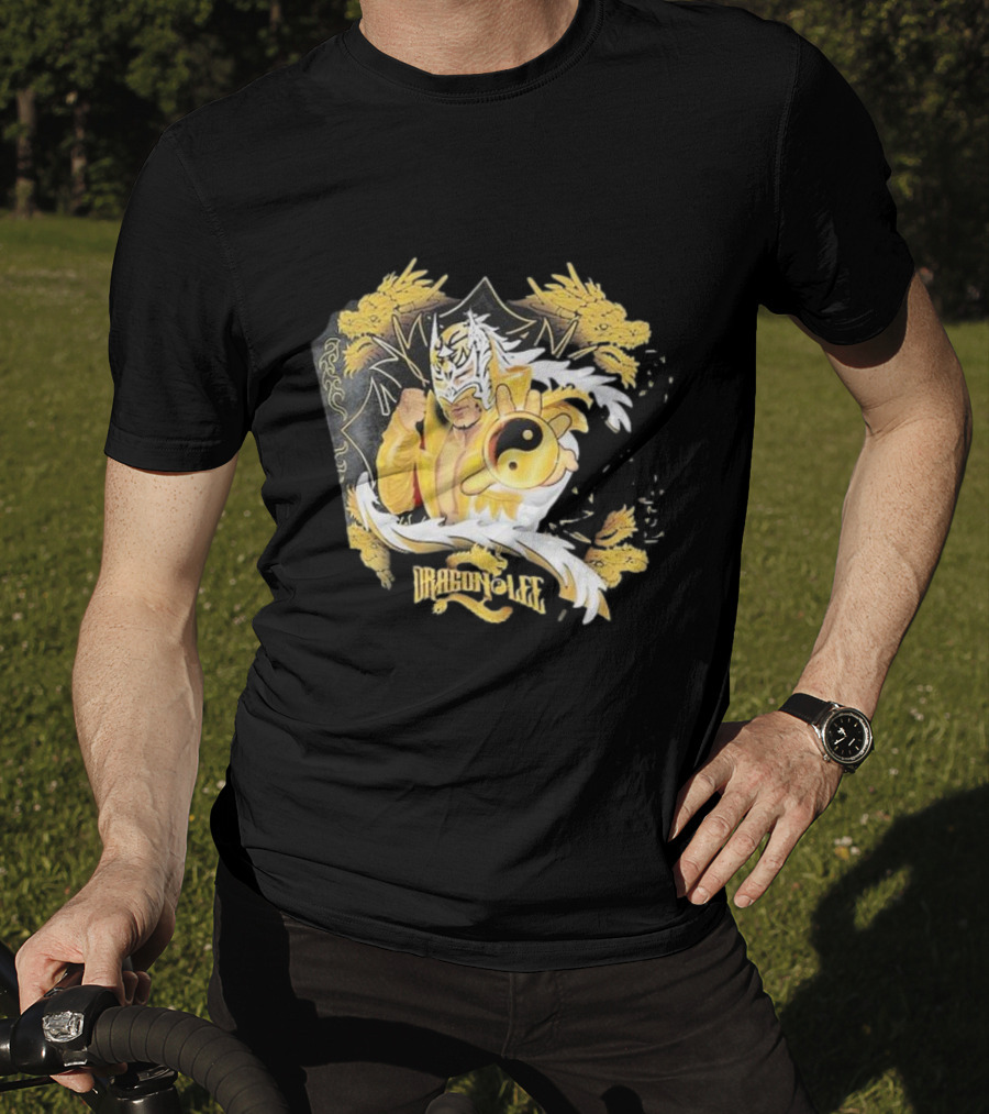 Dragon Lee Superstar Masked Wrestler Yin Yang Golden Dragon T-Shirt