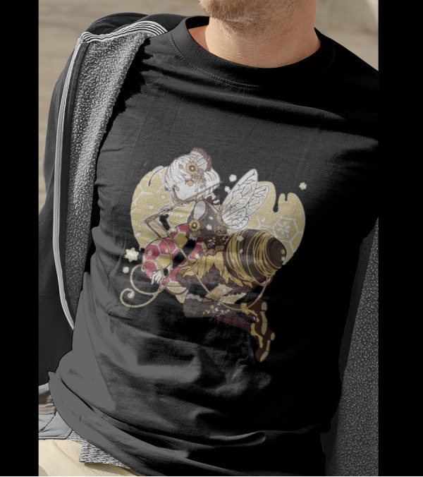 Golden Guardian Of The Hive Ethereal Anime Character With Wings And Honeycomb Elements T-Shirt