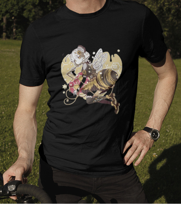 Golden Guardian Of The Hive Ethereal Anime Character With Wings And Honeycomb Elements T-Shirt