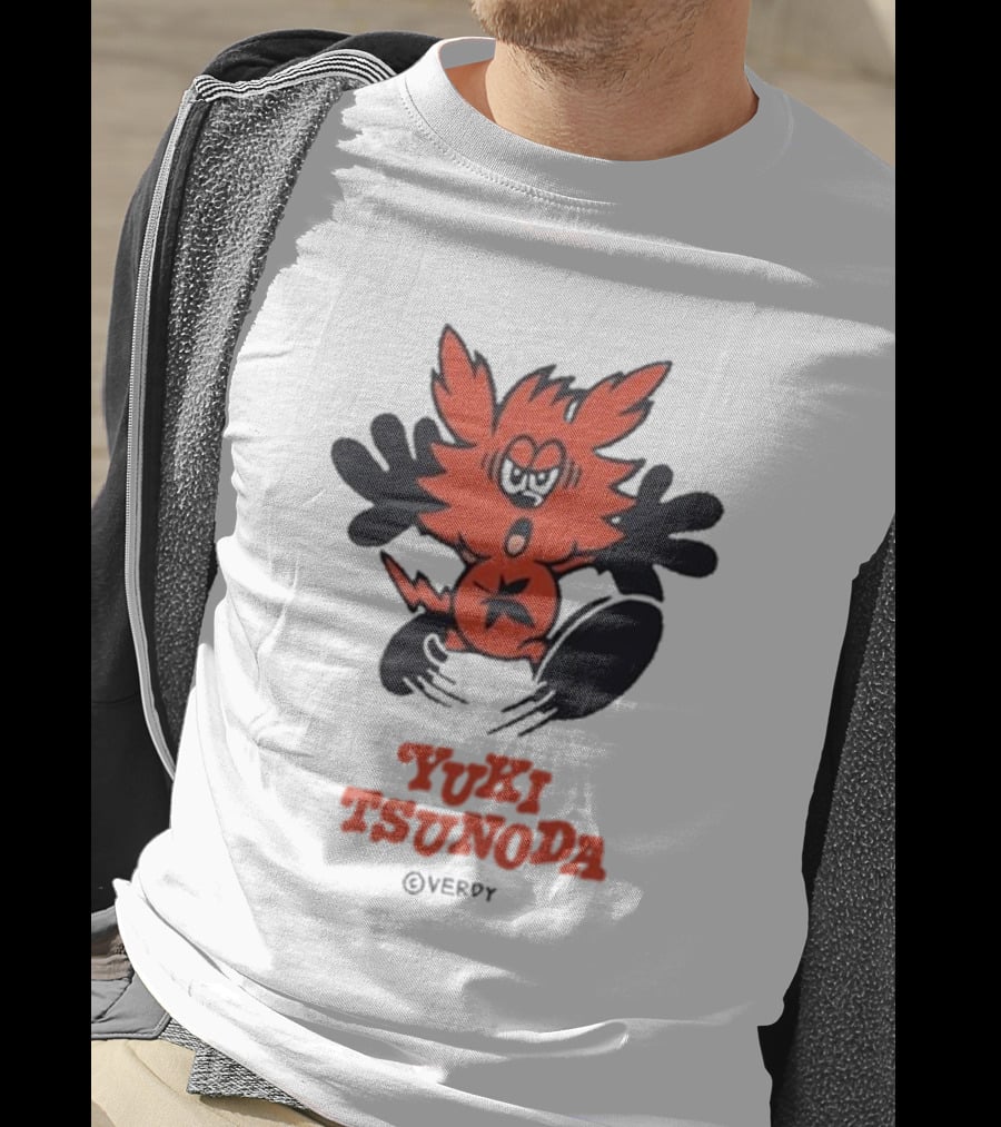 Yuki Tsunoda × Verdy Collaboration Black Tee With Red Cartoon Character T-Shirt