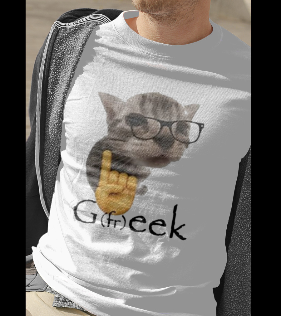 Goofy Ahhs Geek Cat Meme With Glasses And Emoji Finger T-Shirt