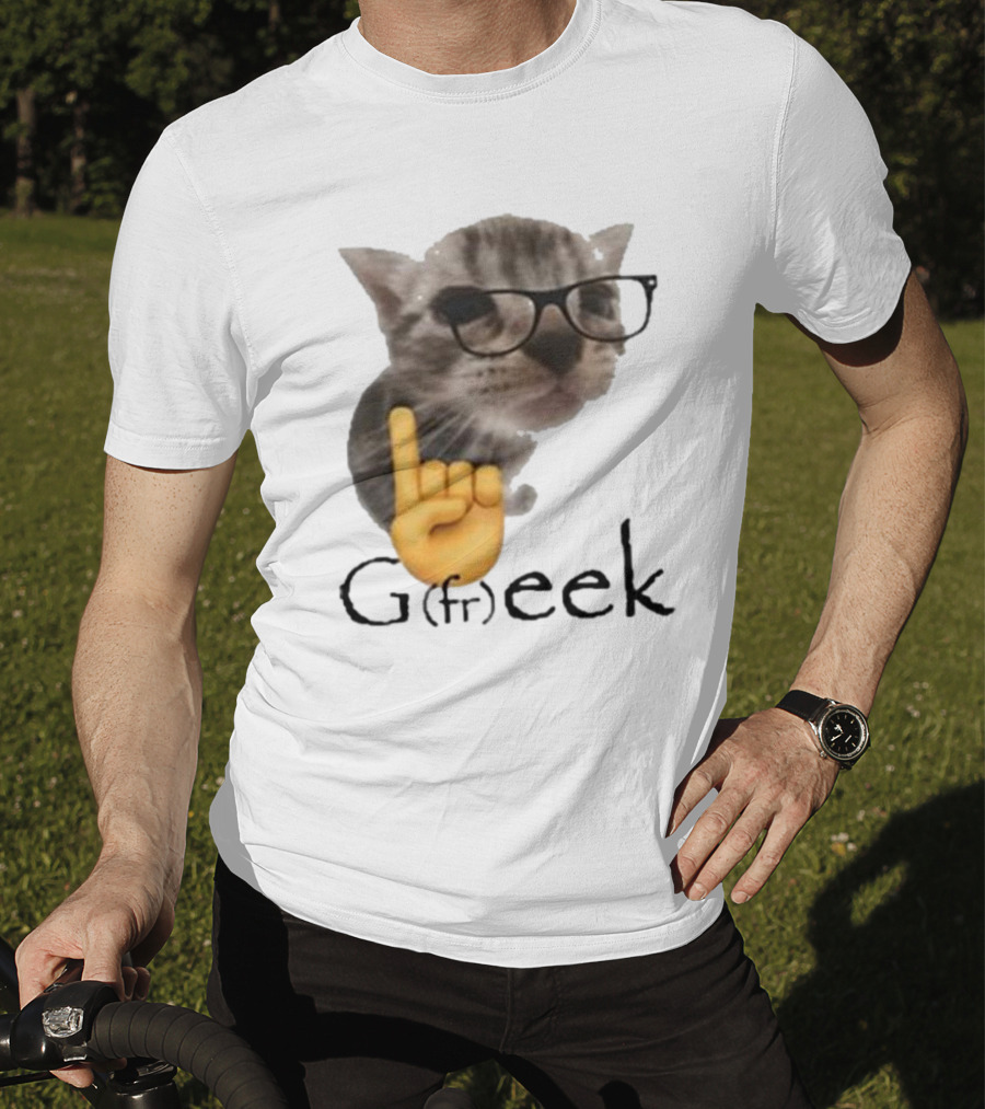 Goofy Ahhs Geek Cat Meme With Glasses And Emoji Finger T-Shirt