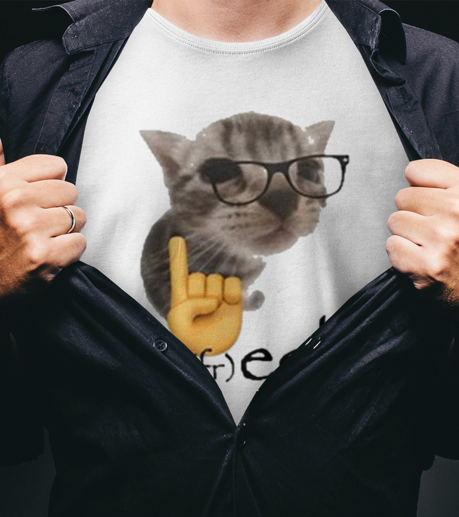 Goofy Ahhs Geek Cat Meme With Glasses And Emoji Finger T-Shirt