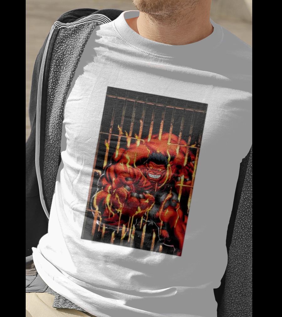 Marvel Red Hulk Escaping Fiery Cage T-Shirt