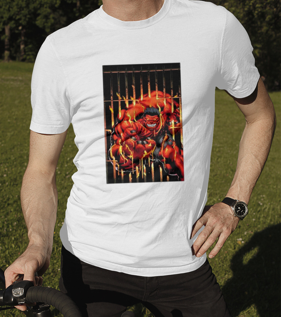 Marvel Red Hulk Escaping Fiery Cage T-Shirt