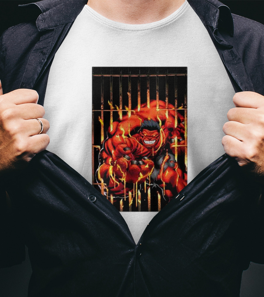 Marvel Red Hulk Escaping Fiery Cage T-Shirt