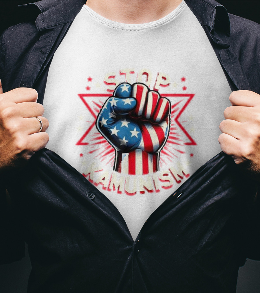 Stop Kamunism American Flag Fist With Stars And Red Stripes T-Shirt