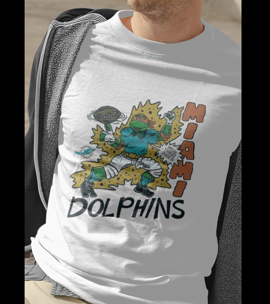 TMNT Michelangelo Miami Dolphins Crossover Comic T-Shirt