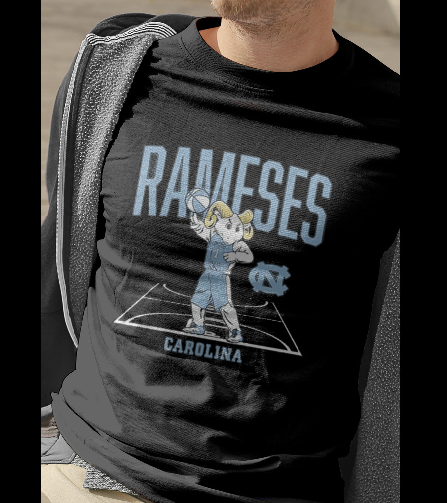 Rameses UNC Basketball Carolina Mascot On Court T-Shirt