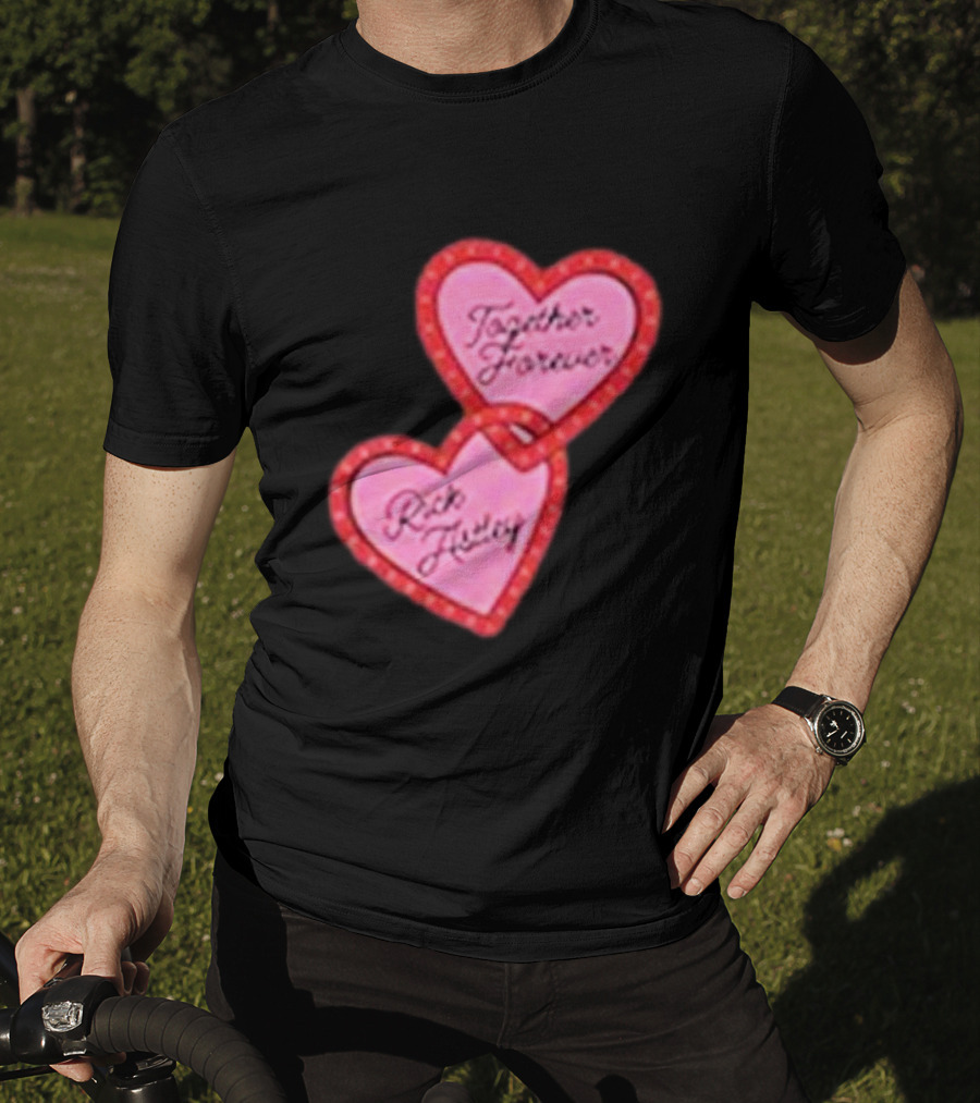 Together Forever Rick Astley Hearts Black T-Shirt