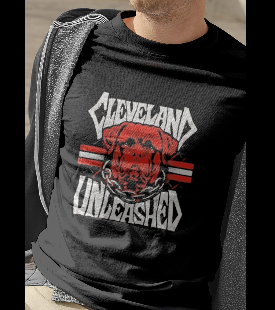 Cleveland Unleashed Dog With Chains And Stripes T-Shirt