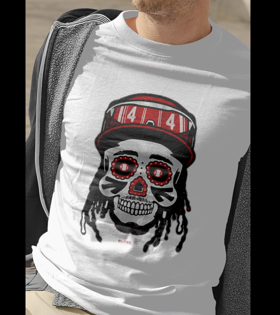 Elly De La Cruz Sugar Skull 44 Red Helmet T-Shirt