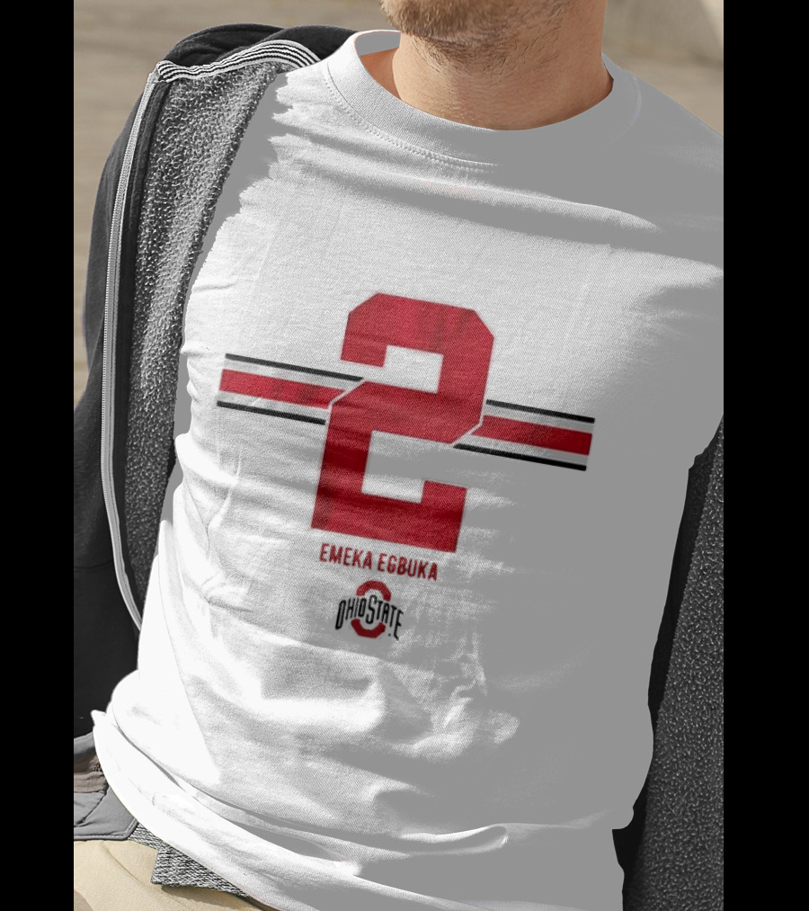 Emeka Egbuka Ohio State Football Number 2 Red Stripe T-Shirt