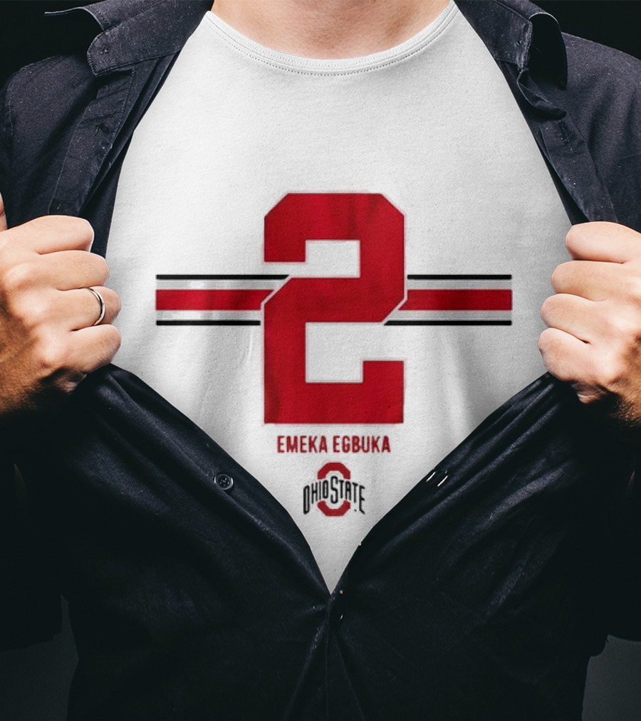 Emeka Egbuka Ohio State Football Number 2 Red Stripe T-Shirt