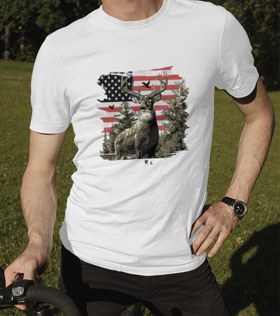 American Buck Cardin Mccoy Deer Forest Flag Scene T-Shirt