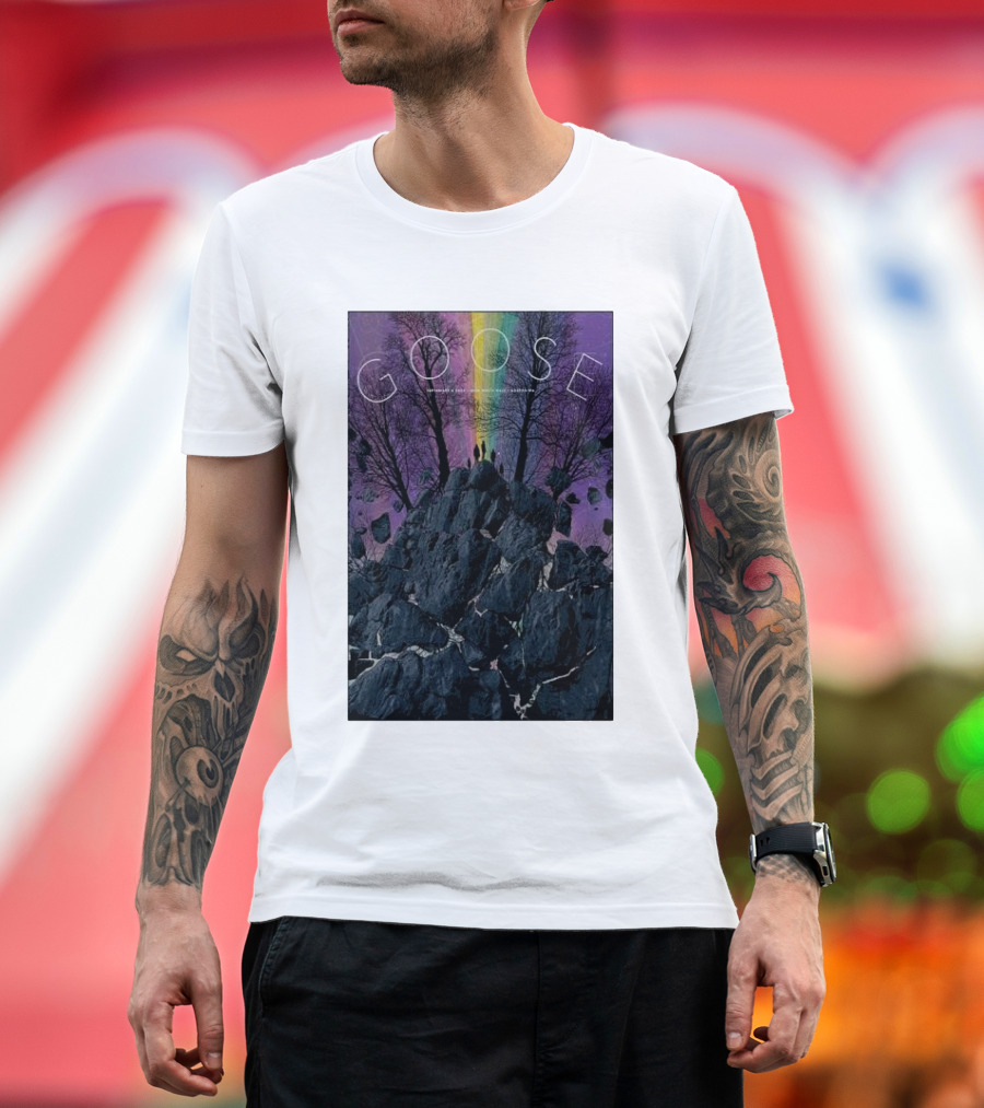 Goose Sep 4 2024 MGM Music Hall in Boston MA Psychedelic Trees and Rock Formation T-Shirt