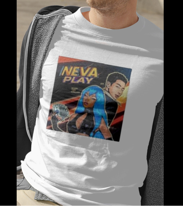 Megan Thee Stallion Neva Play Comic Style Artwork With Blue-Haired Character And Cards T-Shirt