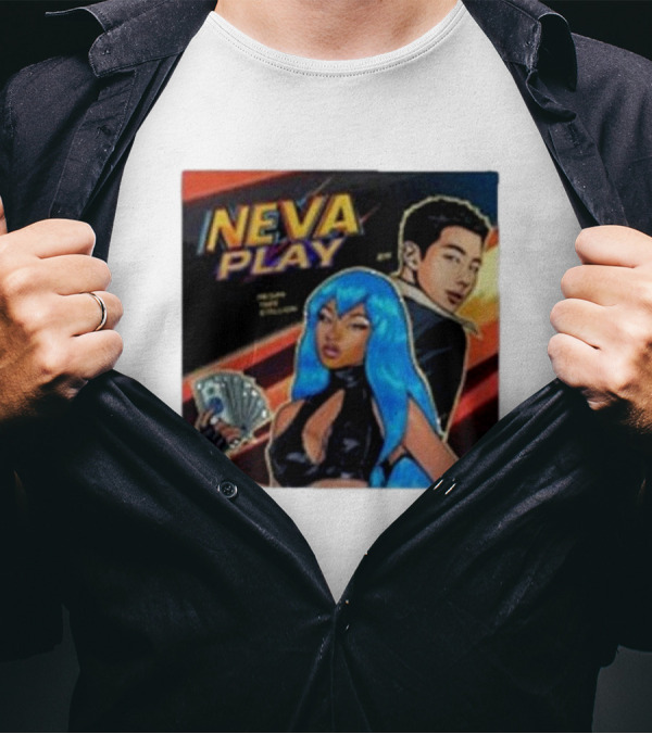Megan Thee Stallion Neva Play Comic Style Artwork With Blue-Haired Character And Cards T-Shirt