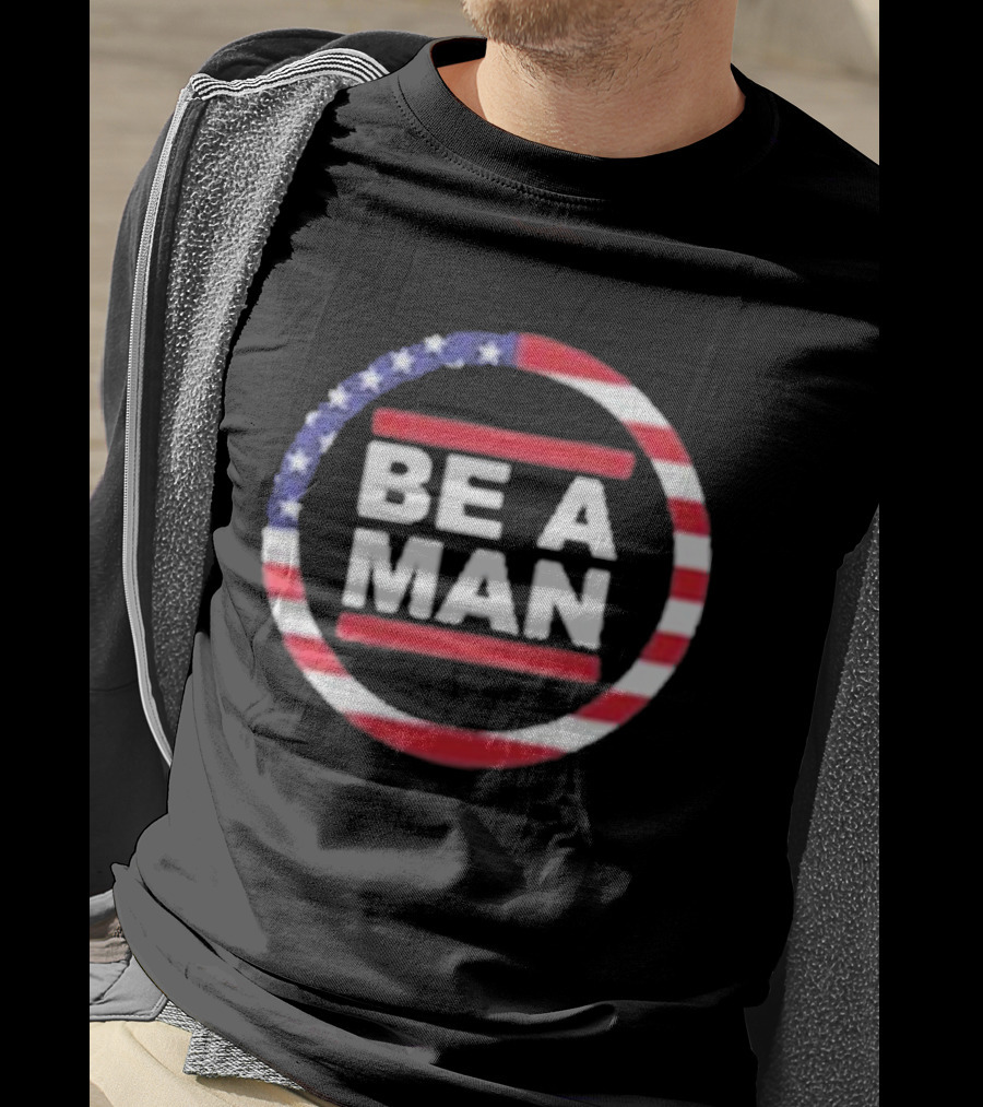 Boston Be A Man Patriotic Circle With American Flag Stripes T-Shirt