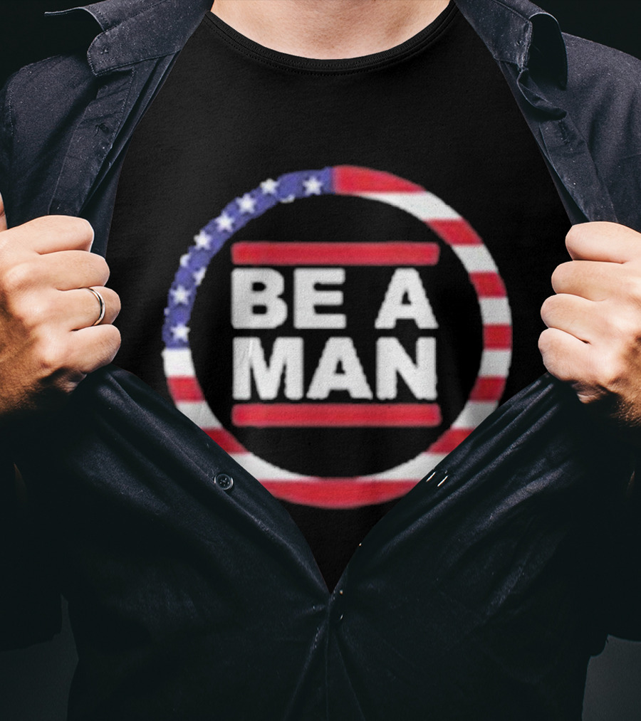 Boston Be A Man Patriotic Circle With American Flag Stripes T-Shirt