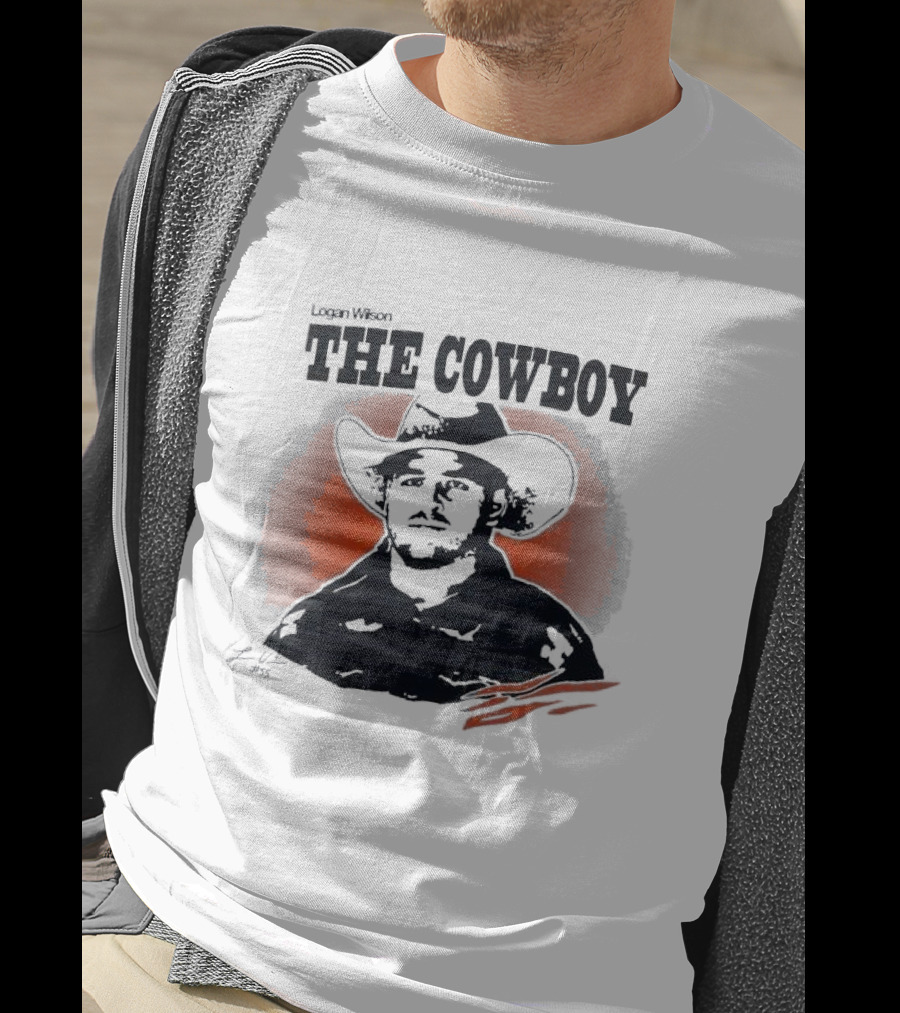 Logan Wilson The Cowboy Signature Art With Western Hat And Orange Backdrop T-Shirt