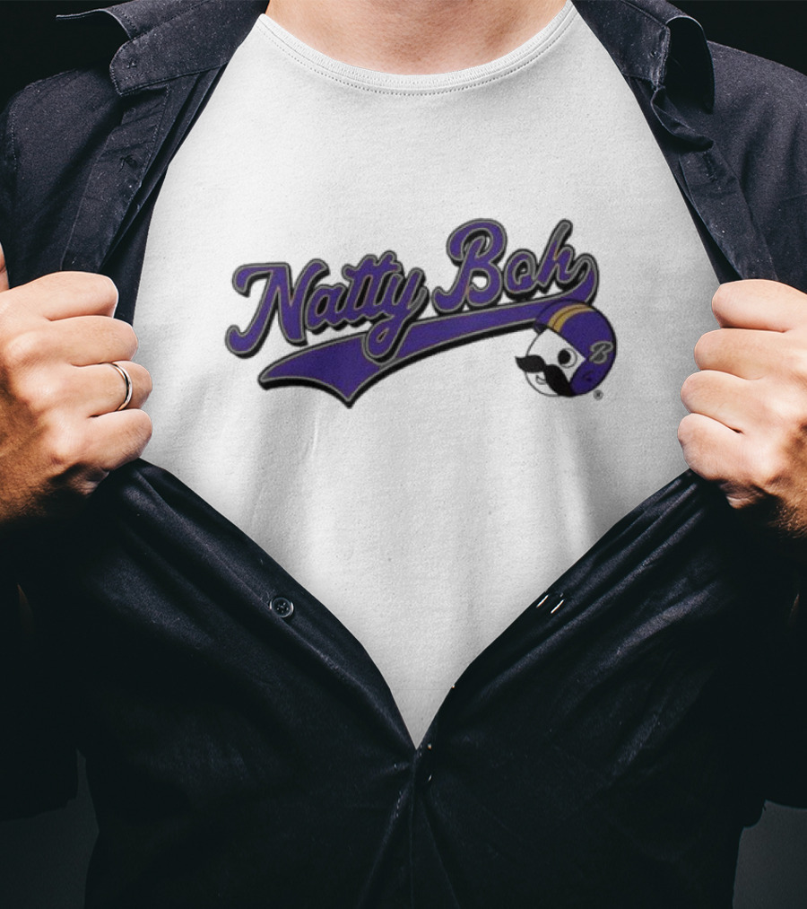 Natty Boh Purple Script With Football Helmet T-Shirt