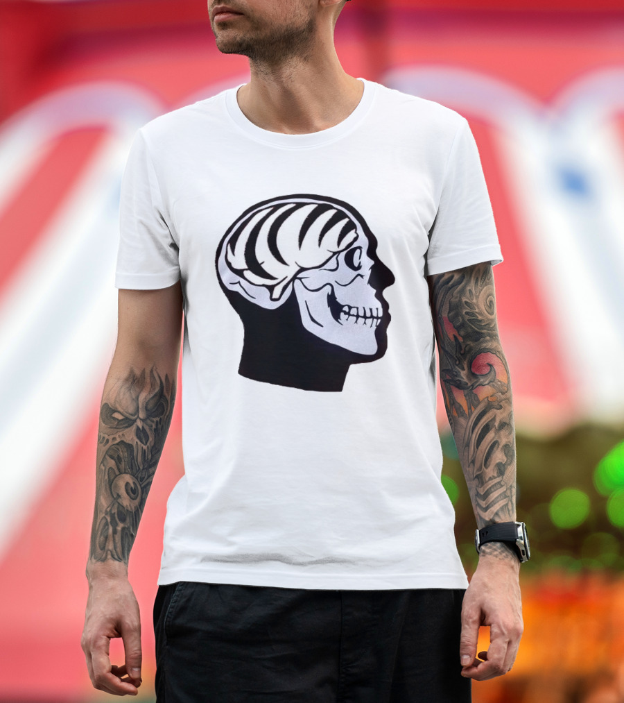 Bengal Brain Orange Skull Halloween Tiger Stripe Skeleton T-Shirt
