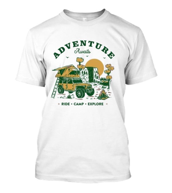 Adventure Awaits Ride Camp Explore Jeep Camping Scene T-Shirt