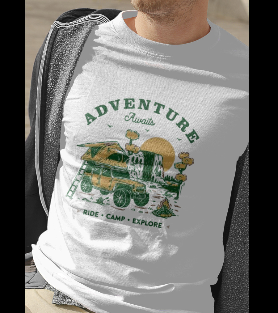 Adventure Awaits Ride Camp Explore Jeep Camping Scene T-Shirt