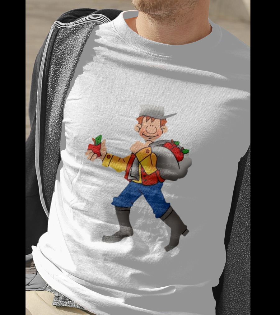 Johnny Appleseed Cartoon Character With Apple Backpack T-Shirt