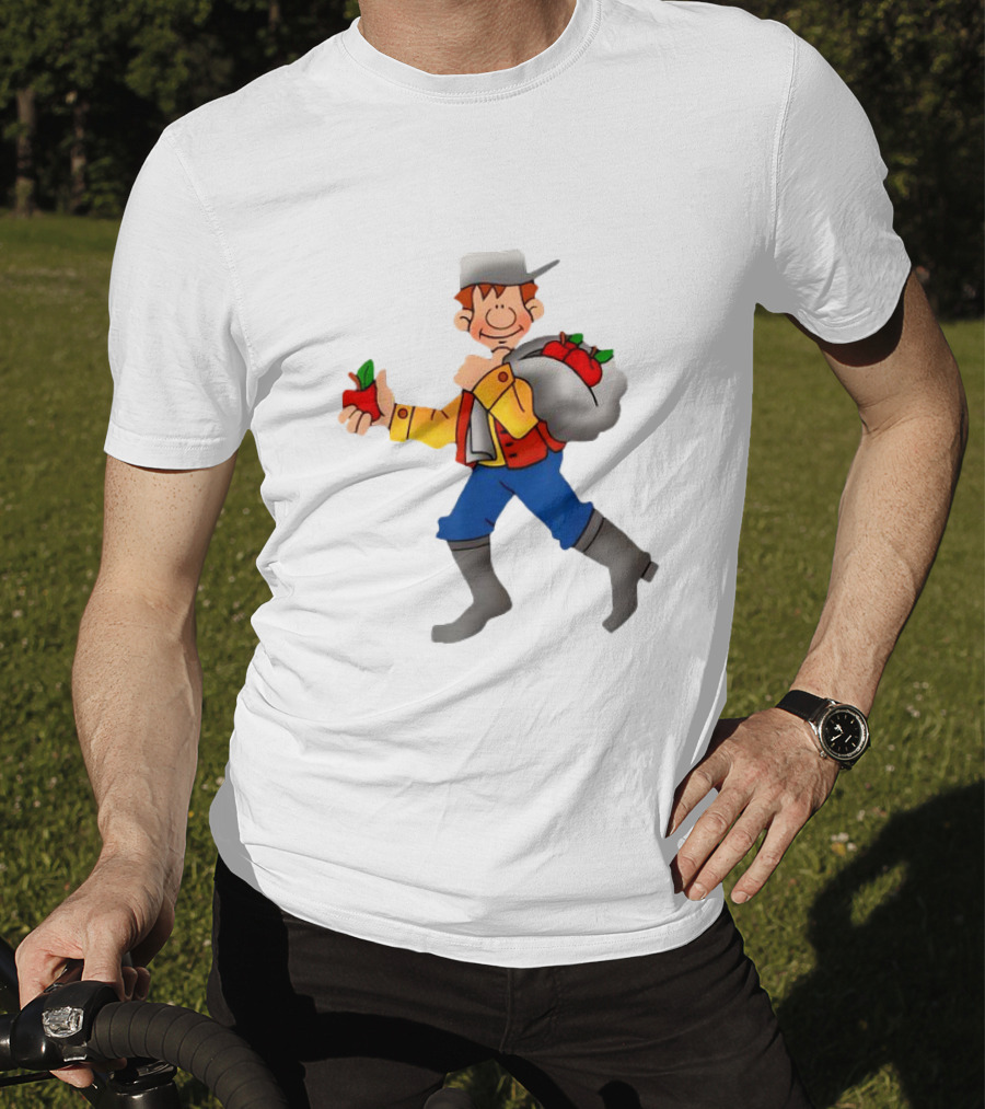 Johnny Appleseed Cartoon Character With Apple Backpack T-Shirt