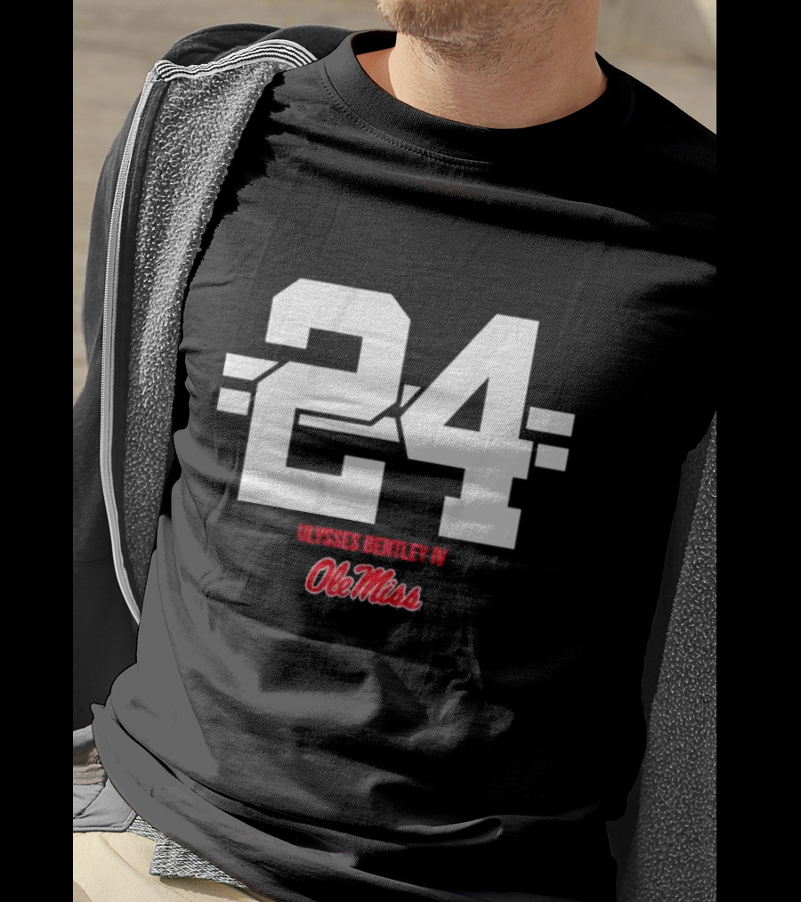 Ole Miss Football Ulysses Bentley IV 24 Jersey Number Striped T-Shirt