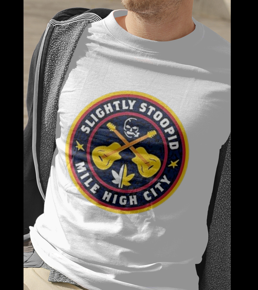 Slightly Stoopid Mile High City Crossed Guitars Skull Leaf Badge T-Shirt