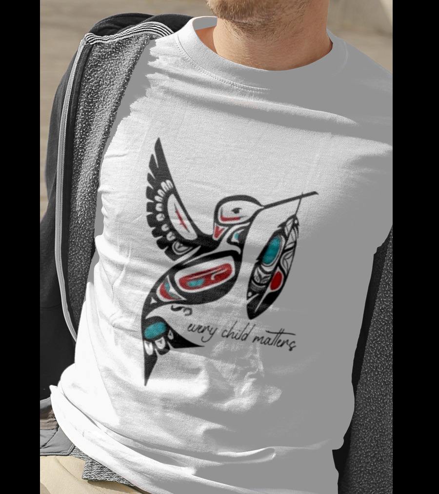 Every Child Matters Indigenous Hummingbird Feathers Orange Day T-Shirt