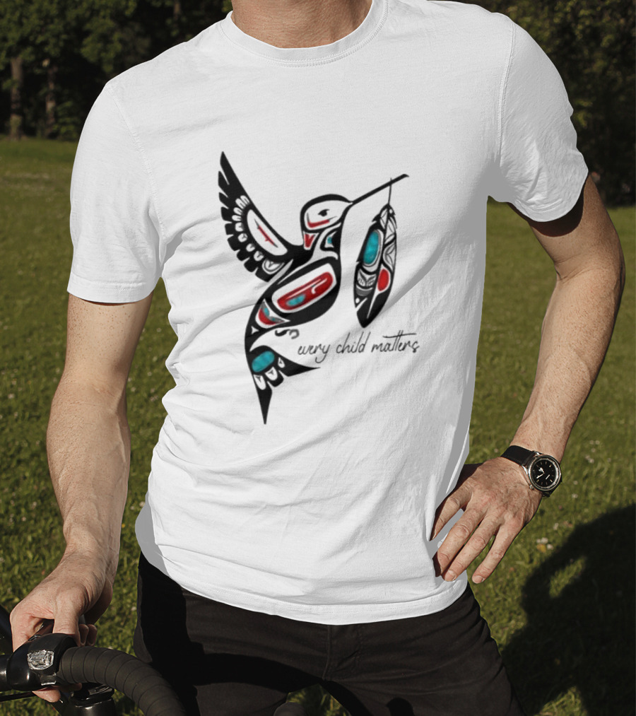 Every Child Matters Indigenous Hummingbird Feathers Orange Day T-Shirt