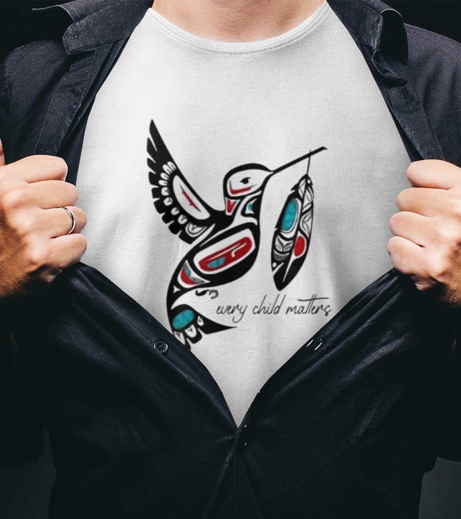 Every Child Matters Indigenous Hummingbird Feathers Orange Day T-Shirt