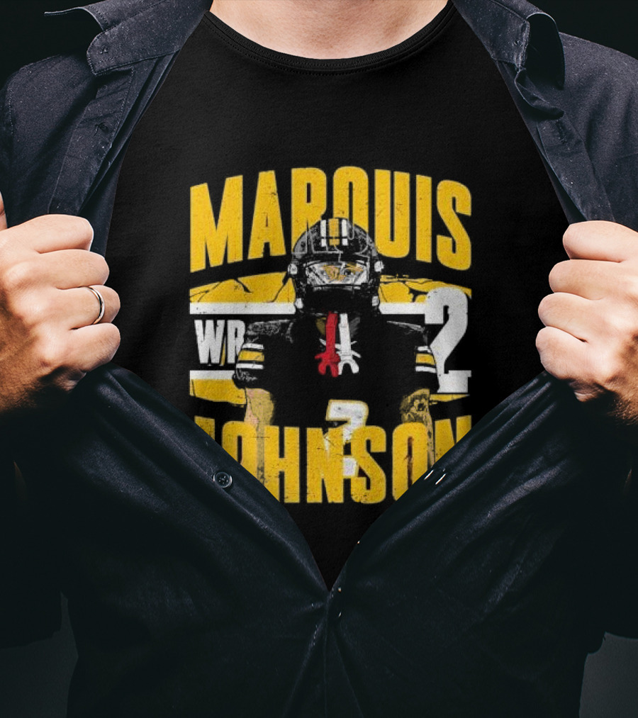 Marquis Johnson WR 2 Football Player Black And Yellow T-Shirt