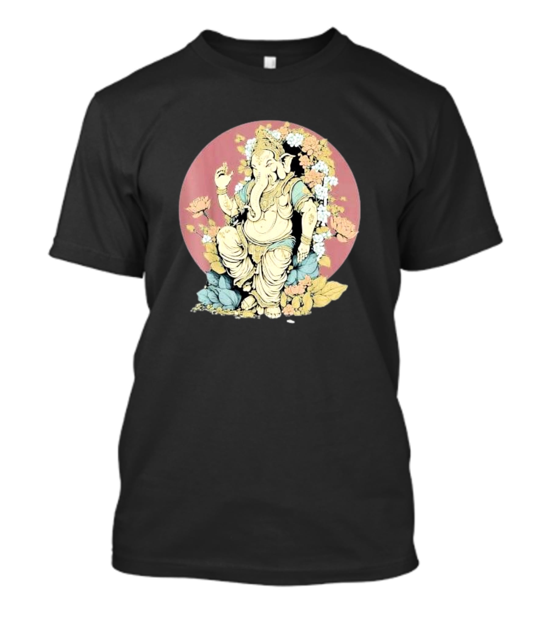 New Rare Hindu God Floral Elephant Deity Lord Ganesh Lotus Flowers Iconic T-Shirt
