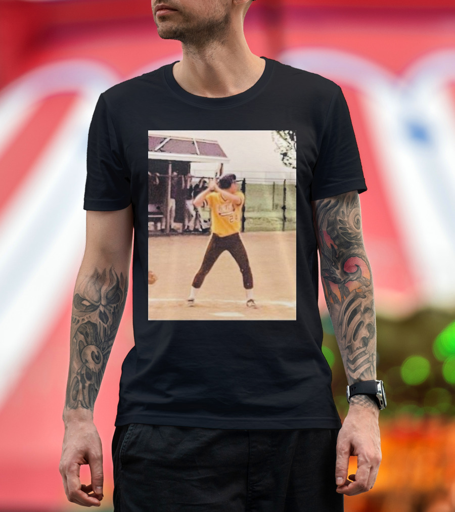 Team Tony Baseball Player Vintage Yellow Uniform Action Shot T-Shirt